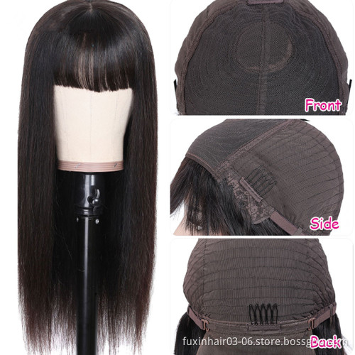 Wholesale Cuticle Aligned Brazilian Hair Human Hair 10 a Virgin Unprocessed Natural Head Spin Full Machine Wig With Bang